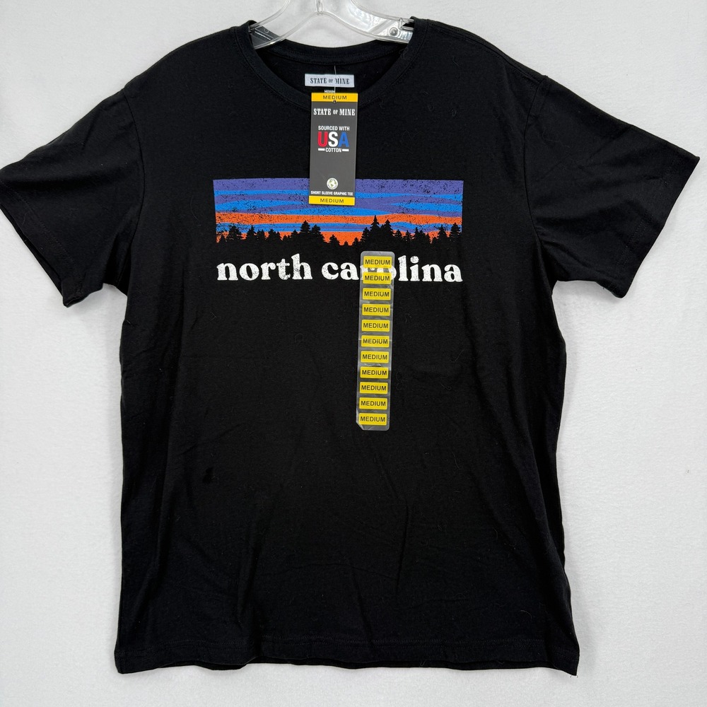 State of Mine Graphic Tee Mens‎ Medium Black North Carolina Sunset Mountain